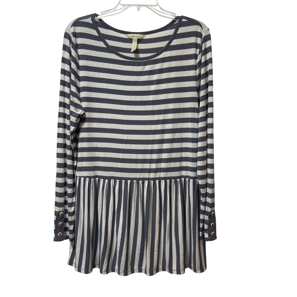 Matilda Jane Womens Grey White Striped Peplum Tunic Top Long Sleeve Small
